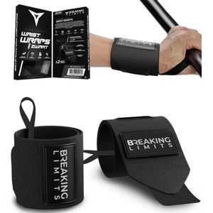 Breaking Limits Wrist Wraps voor Fitness & Crossfit – Polsbanden voor Krachttraining –Polsbrace - Zwart - 2 Stuks