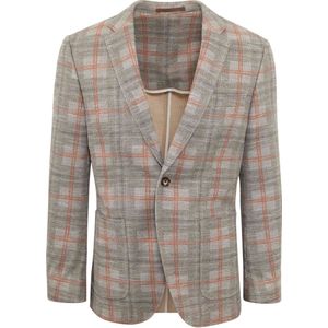 Suitable Respect Colbert Fame Jersey Ruit Flex Bruin - Maat 48 - Heren blazer