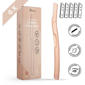 Bamboozy Metalen Dermaplaning 6x Wenkbrauw Scheermesje Mesje van Metaal - Scheermes Gezicht Intieme Streek - Wenkbrauw Trimmer Epileren Eyebrow Razor