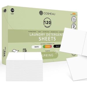 Cosmeau 5-in-1 Wasmiddel Wasstrips 120 Wasbeurten Lentefris Wasvellen Wasmiddeldoekjes Detergent Sheets Wasdoekjes Bamboozy Plasticvrij Biologisch Afbreekbaar Eco