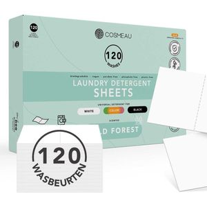 Cosmeau Wasmiddel Wasstrips 120 Wasbeurten Wilde Bossen Wild Forest Wasvellen Wasmiddeldoekjes Detergent Sheets Wasdoekjes - Fris Plasticvrij Biologisch Afbreekbaar