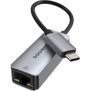 Sounix USB-C / USB-A Naar Ethernet Adapter - RJ45 - 20CM - Zwart