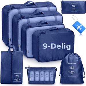 BOTC Packing Cubes Set 9-delig - Kleding organizer set voor koffer en backpack - Bagage organizers - Blauw