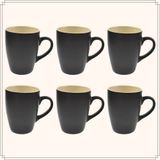 OTIX Koffiekopjes - met Oor - Set van 6 - Theekoppen - Koffietassen - 340ml - Zwart - Keramiek
