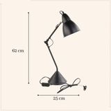 MISOU Bureaulamp Zwart Verstelbaar Metaal Retro 25x15x62cm