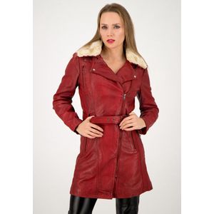 URBAN 5884 Milou Leren damesjas, dijbeenlengte, echt lamsvacht, zachte winterjas voor dames, Rood