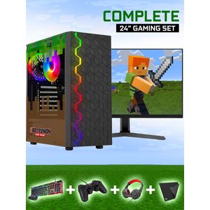 ScreenON - Minecraft Edition Gaming Set - X104154 - V1 (GamePC.X104154 + 24 Inch Monitor + Toetsenbord + Muis + Controller) + WiFi & Bluetooth