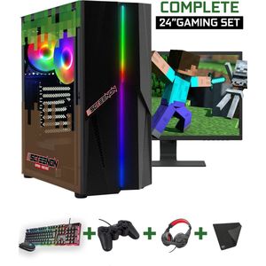 ScreenON - Minecraft Edition Gaming Set - X10999 - V2 (GamePC.X10999 + 24 Inch Monitor + Toetsenbord + Muis + Controller) + WiFi & Bluetooth