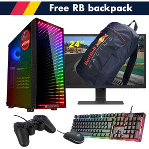ScreenON - Racing Gaming Set + Red Bull Backpack - F1426524 - (GamePC.F14065 + 24 Inch Monitor + Toetsenbord + Muis + Controller + Gratis Red Bull Backpack)