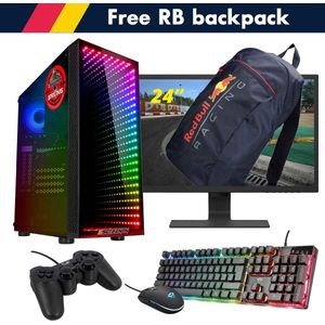 ScreenON - Racing Gaming Set + Red Bull Backpack - F1526524 - (GamePC.F15065 + 24 Inch Monitor + Toetsenbord + Muis + Controller + Gratis Red Bull Backpack)