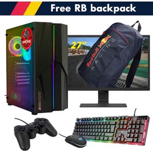 ScreenON - Racing Gaming Set + Red Bull Backpack - F1104027 - (GamePC.F11040 + 27 Inch Monitor + Toetsenbord + Muis + Controller + Gratis Red Bull Backpack)