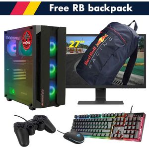 ScreenON - Racing Gaming Set + Red Bull Backpack - F1225027 - (GamePC.F12050 + 27 Inch Monitor + Toetsenbord + Muis + Controller + Gratis Red Bull Backpack)