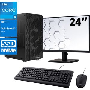 Intel Compleet PC SET | Intel Core i5 | 16 GB DDR4 | 500 GB SSD + 24 Inch Monitor + Muis + Toetsenbord | Windows 11 Pro + WiFi & Bluetooth