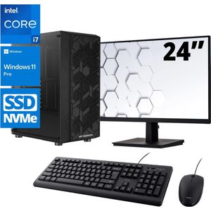 Intel Compleet PC SET | Intel Core i7 | 16 GB DDR4 | 500 GB SSD - NVMe + 24 Inch Monitor + Muis + Toetsenbord | Windows 11 Pro + WiFi & Bluetooth