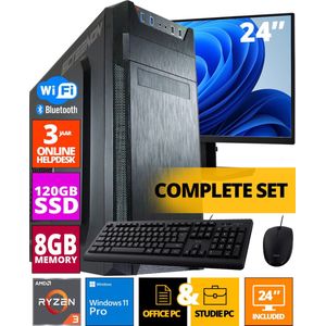Budget Office PC SET - AMD Ryzen 3 - 120GB M.2 SSD - 8GB RAM - Radeon RX Vega 8 ( 24 Inch Monitor | Muis | Toetsenbord) + WiFi & Bluetooth