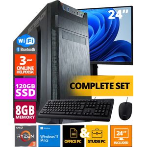 Budget Office PC SET - AMD Ryzen 3 - 120GB M.2 SSD - 8GB RAM - Radeon RX Vega 8 ( 24 Inch Monitor | Muis | Toetsenbord | Inclusief Office Professional Plus 2021 ) + WiFi & Bluetooth