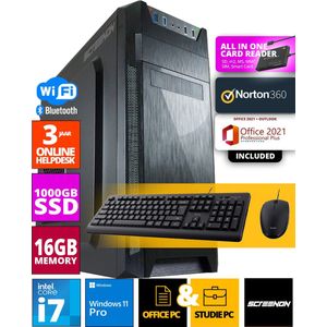 Intel Budget Office PC SET - Office PC + Muis + Toetsenbord - Inclusief Office Professional Plus 2021, Norton 360 & USB SD Card Reader + WiFi & Bluetooth