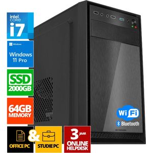 Intel Compleet PC | Intel Core i7 | 64 GB DDR4 | 2 TB SSD | Windows 11 Pro + WiFi & Bluetooth