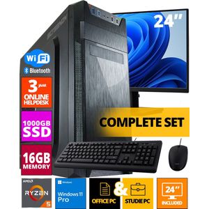 Budget Office PC SET - Ryzen 5 - 1TB NVMe SSD - 16GB RAM - Radeon Vega 7 ( 24 Inch Monitor | Muis | Toetsenbord ) + WiFi & Bluetooth
