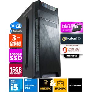 ScreenON - Intel Core i5 - 1TB M.2 SSD - 16GB RAM - RTX 3060 - Allround Office PC - Inclusief Norton 360 & USB SD Card Reader + WiFi & Bluetooth