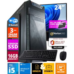 ScreenON - Allround Office PC Set - 24 Inch Monitor + Muis + Toetsenbord | Inclusief Norton 360 & USB SD Card Reader + WiFi & Bluetooth