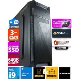 ScreenON - Intel Core i9 - 2TB M.2 SSD - 64GB RAM - RTX 3070 - Allround Office PC - Inclusief Norton 360 & USB SD Card Reader + WiFi & Bluetooth