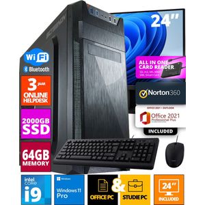 ScreenON - Allround Office PC Set - 24 Inch Monitor + Muis + Toetsenbord | Inclusief Norton 360 & USB SD Card Reader + WiFi & Bluetooth