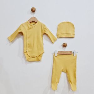 Newborn baby set 3 delig ribbed Geel 0-3M