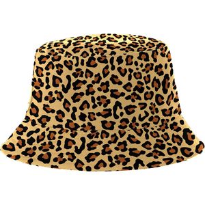Bucket Hat - Vissershoedje - Hoedje - Heren - Dames - Panterprint - Festival accessoires - Reversible - 58 cm - bruin - zwart