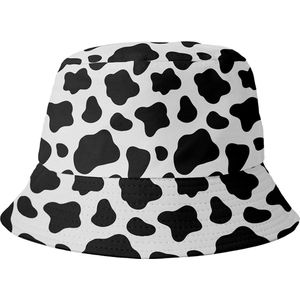 Bucket Hat - Vissershoedje - Hoedje - Heren - Dames - Koe - Koeienprint - Koeienvlekken - Festival accessoires - Reversible - 58 cm - wit - zwart