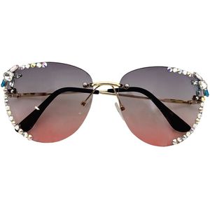 Freaky Glasses - Zonnebril diamant - Festivalbril - Bril - Feest - Glasses - Heren - Dames - Unisex - Kunststof - Metaal - roze