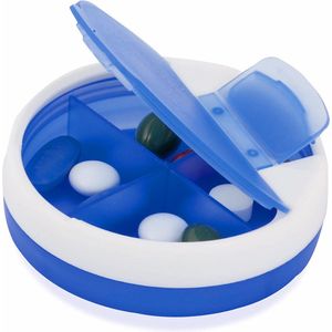 Pillendoosje - Pillendoos - Medicijndoosje - Klein - 4 vakken - blauw - wit