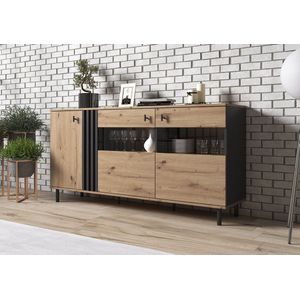 Dressoir Marcos - Eiken - Antraciet - 165 cm - met Glas