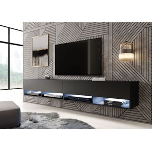 Meubella - TV-Meubel Asino LED - Mat Zwart - 200 cm