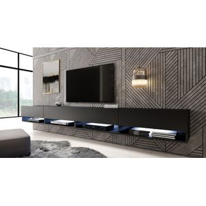 Meubella - TV-Meubel Asino LED - Mat Zwart - 280 cm