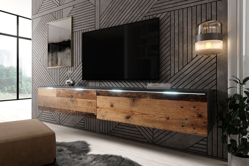 Meubella - TV-Meubel Dixon - Old wood - Antraciet - 180 cm