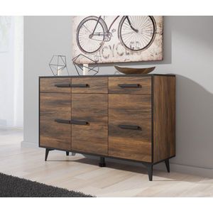 Meubella - Dressoir Frey - Donker eiken - Zwart - 135 cm