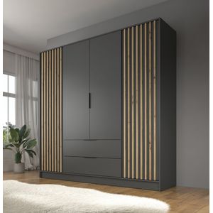 Meubella - Kledingkast Nairobi - Antraciet - Eiken - 206 cm