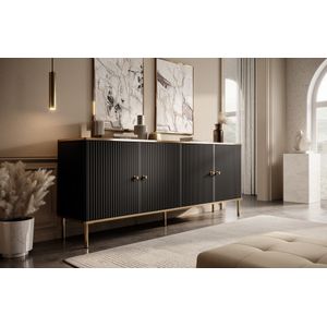 Meubella - Dressoir Vanty - Zwart - Mat Zwart - 4 Deuren