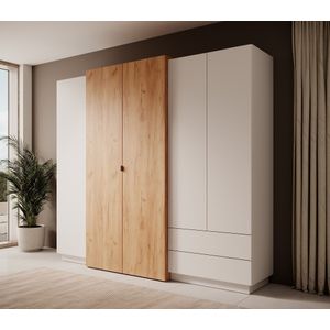 Meubella - Kledingkast Three - Wit - Eiken - 230 cm