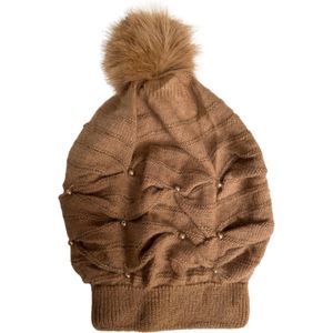 Fashionable Warme Dames Muts / Beanie | Met Pom Pom - Beige