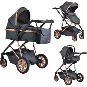 Cangaroo Midas Black 3-in-1 Combi Kinderwagen incl. Autostoel