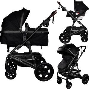 MamaLoes Marly 3 in 1 Kinderwagen - Zwart - Combi Kinderwagen incl. Autostoel