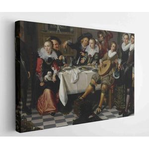 The Merry Company door Isack Elyas, 1629, Nederlandse Het interieur van Five Senses impliceert het gezelschap van feesten, drinken en muziek maken rond een gedekte tafel. Vrouw met schoothondje – Modern Art Canvas – Horicontal – 411417214