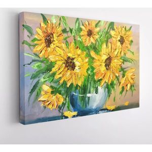 digitaal schilderen gele bloemen. zonnebloemen in een vaas. Gele digitale verven. - Moderne kunst canvas - 1831452355 - 80*60 Horizontal