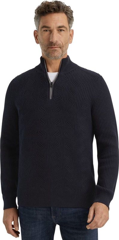 Vanguard - Trui Half Zip Structuur - Blauw - Wolmix
