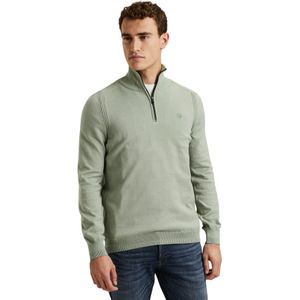 Cast Iron half zip trui groen effen normale fit katoen