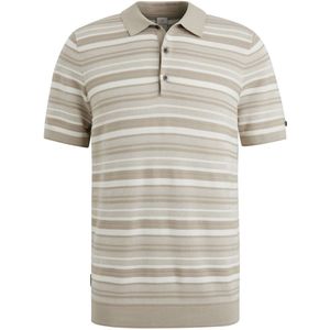 Cast Iron Polo Beige Gestreept - 3 Knoops - Normale Fit