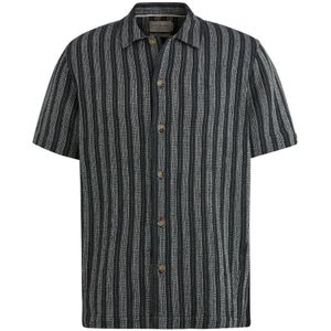 Cast Iron - Casual Overhemd - Blauw - Katoen - Korte Mouwen