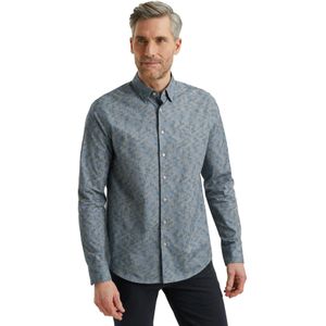 Vanguard overhemd blauw bladmotief katoen